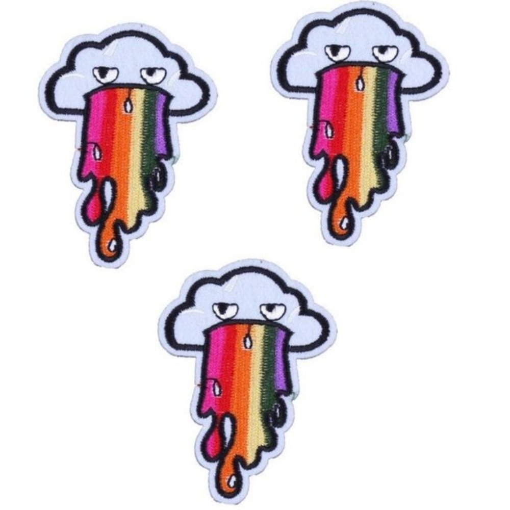 3PCS Cartoon Clouds Puking Rainbow Iron On Patches